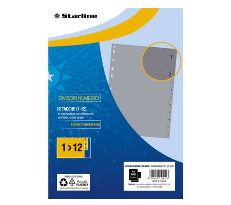 Divisori numerici 12 tacche - A4 Maxi - PP - grigio - Starline - 2000017C5-STL - 8025133129123 - DMwebShop