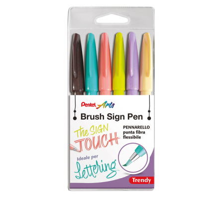 Pennarello Brush Trendy Sign Pen - colori assortiti - conf. 6 pezzi - Pentel - 0022407 - 8006935224070 - DMwebShop