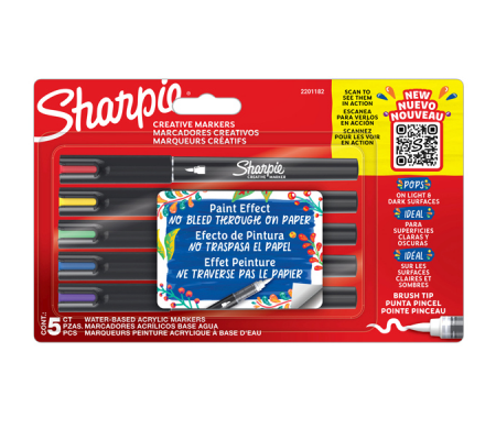 Marcatore acrilico - punta a pennello - colori assortiti - conf. 5 pezzi - Sharpie - 2201182 - 3026982011824 - DMwebShop