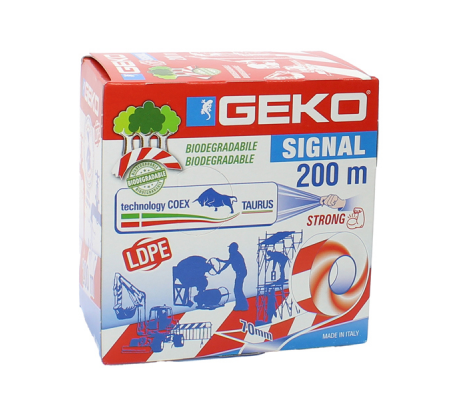 Nastro segnaletico Signal - biodegradabile - 7 cm x 200 mt - bianco-rosso - Geko - 200-26 - 200/26 - 8014846092077 - DMwebShop