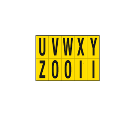 Lettere adesive da U a Z - in PVC - 70 x 124 mm - 10 etichette per foglio - 1 foglio - nero-giallo - Cartelli Segnalatori - 906UZ - DMwebShop