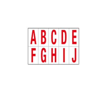 Lettere adesive da A a J - in PVC - 70 x 124 mm - 10 etichette per foglio - 1 foglio - rosso-bianco - Cartelli Segnalatori - 916AJ - 8409161101830 - DMwebShop