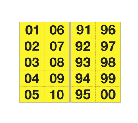 Numero adesivo da 01 a 99 - 44 x 34 mm - 10 etichette per foglio - 10 fogli - nero-giallo - Cartelli Segnalatori - 908.31 - 8409081101842 - DMwebShop