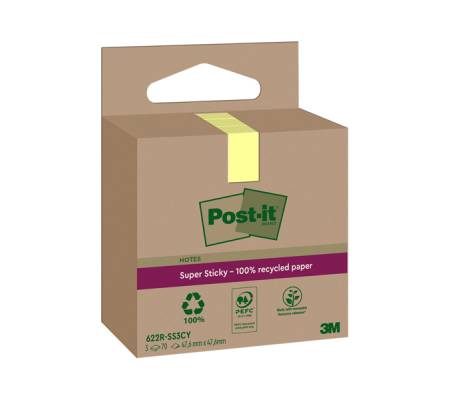 Blocco foglietti SuperSticky Green - 622R-SS3CY - 47,6 x 47,6 mm - carta riciclata - giallo Canary - 70 fogli - conf. 3 blocchi - Post-it - 7100284575 - 4064035059675 - DMwebShop