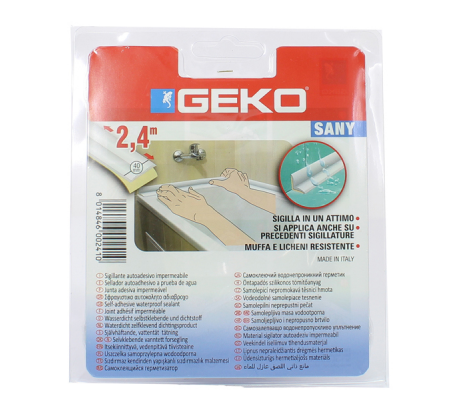 Sigillante adesivo SANY - per doccia e lavabi - 4 cm x 2,4 mt - bianco - Geko - 450-40 - 450/40 - 8014846002410 - DMwebShop