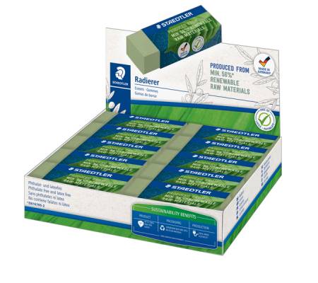 Gomma Eco 526 - 65 x 23 x 13 mm - per matita - verde - conf. 20 pezzi - Staedtler - 526 80-5 - 4007817139943 - DMwebShop