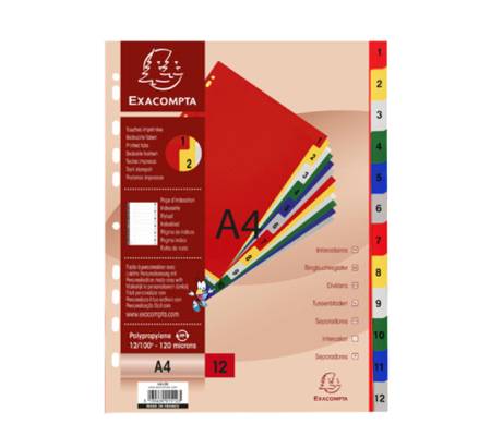 Divisori Numerici - 1-12 - PPL opaco - A4 - colori assortiti - conf. 20 pezzi - Exacompta - 1512E - 3130630015123 - DMwebShop