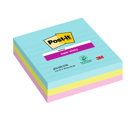 Blocco Super Sticky - 675-3SS-COS - a righe - 101 x 101 mm - colori Cosmic - 70 fogli - conf. 3 pezzi - Post-it - 7100234643 - 76308871697 - DMwebShop