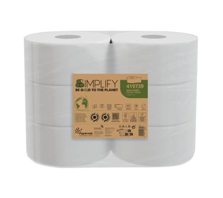 Carta igienica MiniJumbo Simplify - 2 veli - 15 gr - goffratura mini - 557 strappi - pacco 6 rotoli - Papernet - 419739 - 8024929297398 - DMwebShop