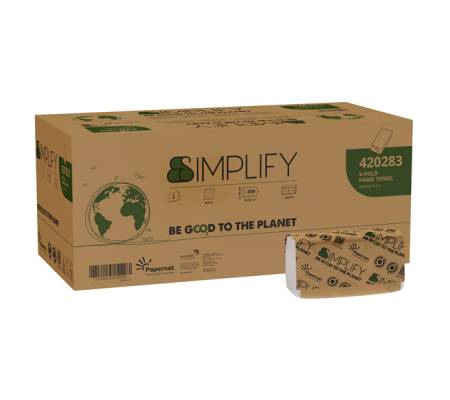 Asciugamani piegati a V Simplify - 21 x 20,3 cm - goffratura a onda - 16,5 gr - bianco - scatola da 206 pezzi - conf. 20 pezzi - Papernet - 421822 - 8024929010393 - DMwebShop
