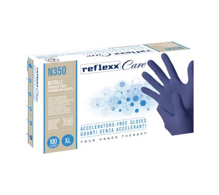 Guanti nitrile ipoallergenici N350 - senza acceleranti - taglia XL - blu - conf. 100 pezzi - Reflexx - N350/XL - 8032891633779 - DMwebShop