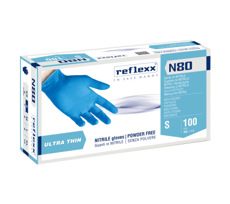 Guanti in nitrile N80 - ultrasottili - taglia S - azzurro - conf. 100 pezzi - Reflexx - N80B-S - N80B/S - 8032891631065 - DMwebShop