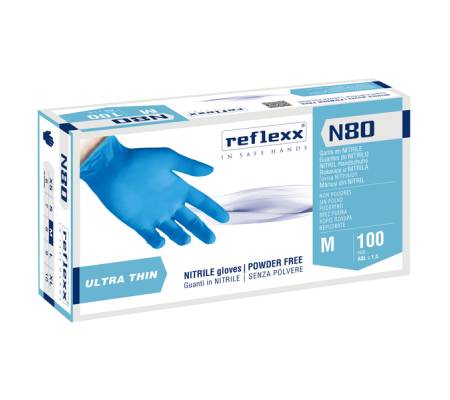 Guanti in nitrile N80 - ultrasottili - taglia M - azzurro - conf. 100 pezzi - Reflexx - N80B/M - 8032891631072 - DMwebShop