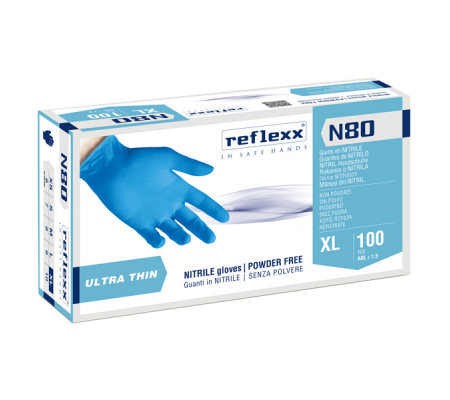Guanti in nitrile N80 - ultrasottili - taglia XL - azzurro - conf. 100 pezzi - Reflexx - N80B-XL - N80B/XL - 8032891631096 - DMwebShop