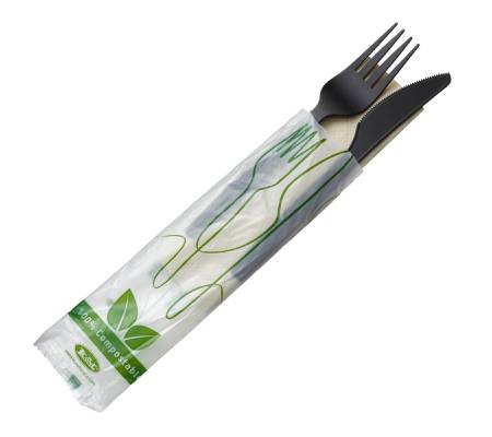 Bis coltello e forchetta - CPLA - con tovagliolo - bianco - conf. 250 pezzi - Leone - Q2048.Z - 8024112944009 - DMwebShop