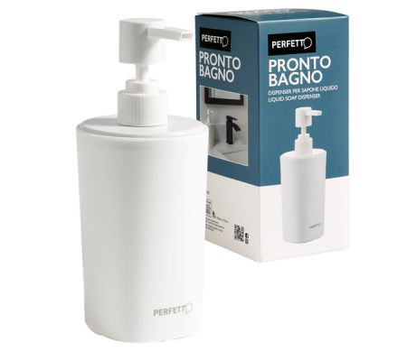 Dispenser sapone liquido Pronto Bagno - Ø 8 cm - 450 ml - PPL - bianco - Perfetto - 12514 - 8052474125149 - DMwebShop
