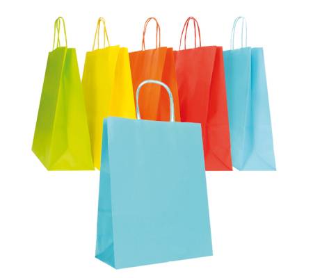 Shopper Twisted - maniglie cordino - 36 x 12 x 41 cm - carta biokraft - colori assortiti primavera-estate - conf. 25 pezzi - Mainetti Bags - 310003446BB25 - 8029307082764 - DMwebShop