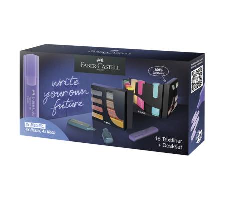Set da scrivania evidenziatori Textliner 46 - punta a scalpello - tratto 1-3-5 mm - colori assortiti - conf. 16 pezzi - Faber Castell - 254603 - 4005402546039 - DMwebShop