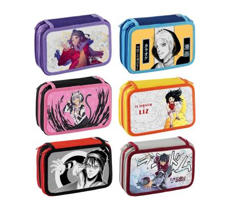 Astuccio 3 Zip Manga - 13 x 20 x 7,5 cm - fantasie assortite - conf. 12 pezzi - Favorit - 400184012 - 8006779051146 - DMwebShop
