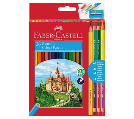Matita colorata eco Il Castello + 3 bicolor + 1 grafite - colori assortiti - Faber Castell - astuccio 36 pezzi - 110336 - 7891360595588 - DMwebShop