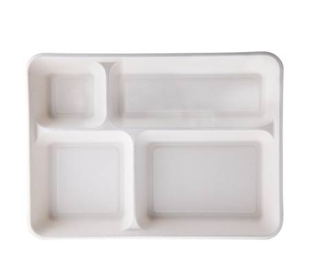 Vassoio biodegradabile - 4 scomparti - 37 x 27 x 3,6 cm - canna da zucchero - bianco - conf. 40 pezzi - Signor Bio - BTR001BIO40B - 8055715783245 - DMwebShop