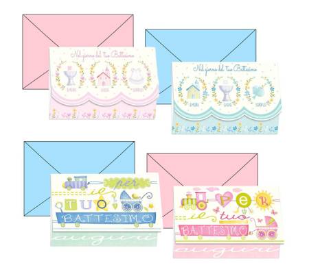 Biglietto auguri Battesimo - 4 soggetti assortiti - conf. 24 pezzi - Kartos - 17848510 - 8009162376208A - DMwebShop