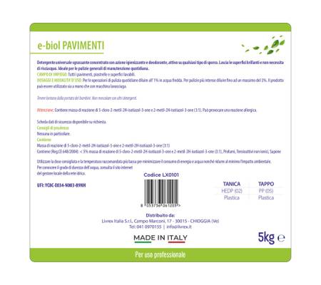 Detergente pavimenti Ebiol Tanica 5 kg - agrumi - Livrex - LX0101