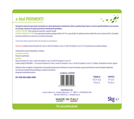 Detergente pavimenti Ebiol Tanica 5 kg - agrumi - Livrex - LX0101