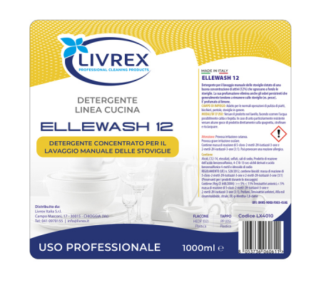 Detergente Ellewash 12 per piatti - 1L - limone - Livrex - LX4010