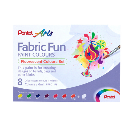 Colore in tubetto per tessuto Fabric Fun - colori fluo assortiti - conf. 8 pezzi - Pentel - FFPC1-F8 - 4711577069197 - DMwebShop