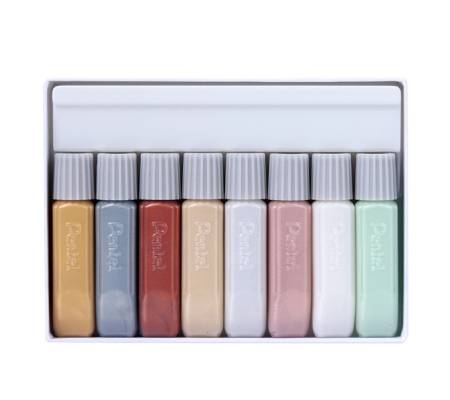 Colore in tubetto per tessuto Fabric Fun - colori sparkling assortiti - conf. 8 pezzi - Pentel - FFPC1-S8