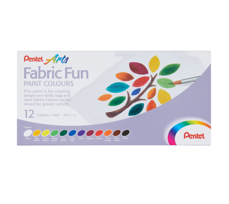 Colore in tubetto per tessuto Fabric Fun - colori base assortiti - conf. 12 pezzi - Pentel - FFPC1-12 - 4711577054674 - DMwebShop