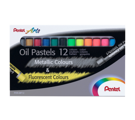 Pastelli a olio - lunghezza 60 mm - colori fluo e metal assortiti - astuccio 12 pezzi - Pentel - PHN-MF12 - 840010402506 - DMwebShop