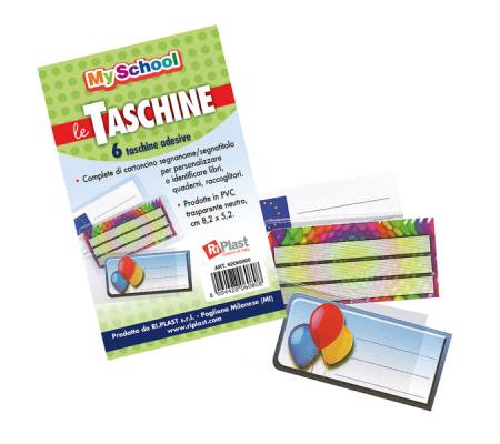 Taschine adesive - con cartoncino portanome - 8,2 x 5,2 cm - PVC - trasparente - conf. 6 pezzi - Colorosa - 62060800 - 8004428060808 - DMwebShop