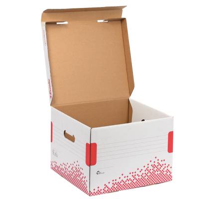 Scatola container Speedbox - Small - 25,2 x 35,5 cm - dorso 19,3 cm - bianco e rosso - conf. 15 pezzi - Esselte - 623911 - 4049793026015 - DMwebShop - 4