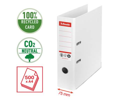 Registratore a leva - CO2 neutral - A4 - dorso 7,5 cm - bianco - Esselte - 627570 - 4049793069203 - DMwebShop - 1