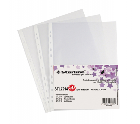 Buste forate Medium - liscio - 22 x 30 cm - trasparente - conf. 50 pezzi - Starline 662214stl