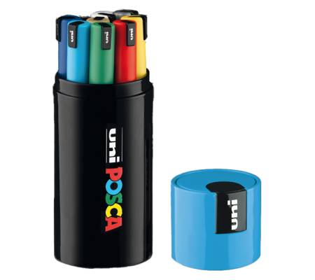 Gift box 9 pezzi Marcatori Uni Posca Pen PC1M - coperchio azzurro - punta extra fine 0,7 mm - colori assortiti - Uni Mitsubishi - M 84020327 - 8059484020327 - DMwebShop - 1