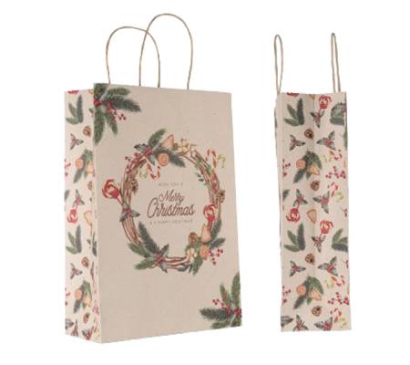 Shopper - maniglie cordino - 18 x 8 x 24 cm - carta kraft - natale ghirlanda verde - conf. 25 pezzi - Mainetti Bags - 310004271AB25 - 8029307093326 - DMwebShop