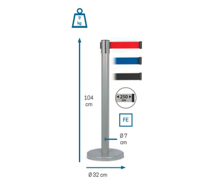 Colonnina segnapercorso con nastro nero - 250 cm - grigio - Stilcasa - F476475. - DMwebShop - 1