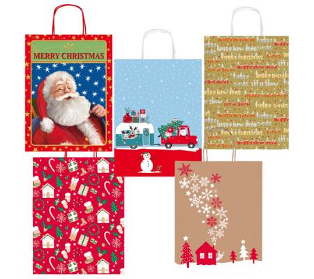 Shopper in carta kraft - con manici - 36 x 46 x 12 cm - fantasia natale - Sadoch - conf. 25 pezzi - Rex Sadoch - SDX36000NAT - 8006715199390 - DMwebShop