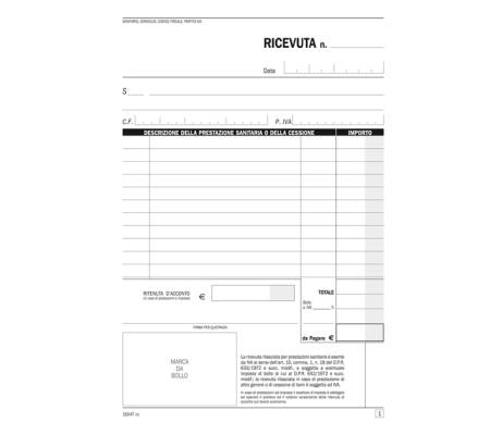 Blocco ricevute sanitarie - 50-2 autoricalcanti - 21,5 x 14,8 cm - DU165470000 - conf. 5 pezzi - Data Ufficio - U165470000 - 8008842585206 - DMwebShop - 1