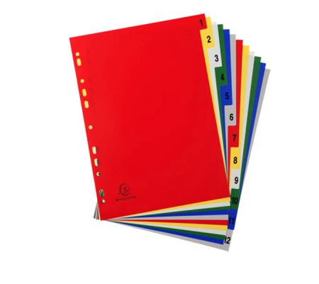 Divisori Numerici - 1-12 - PPL opaco - A4 - colori assortiti - conf. 20 pezzi - Exacompta - 1512E - 3130630015123 - DMwebShop - 1