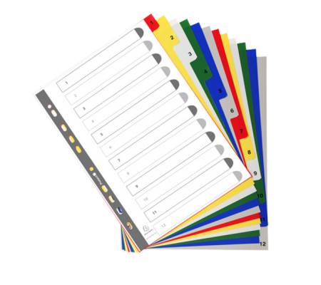 Divisori Numerici - 1-12 - PPL opaco - A4 - colori assortiti - conf. 20 pezzi - Exacompta - 1512E - 3130630015123 - DMwebShop - 2