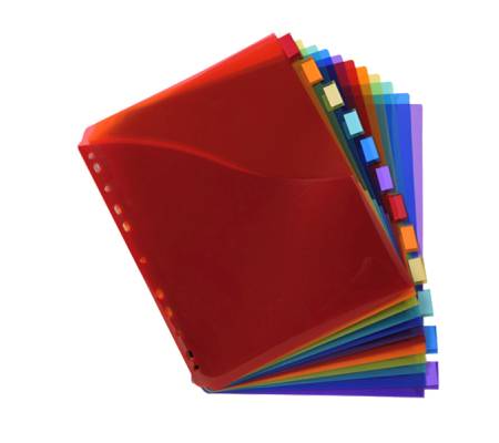 Divisori neutri a 12 tacche - PP - A4 maxi - con portaetichetta - colori assortiti - conf. 10 pezzi - Exacompta - 4844E - 3130630048442 - DMwebShop - 1