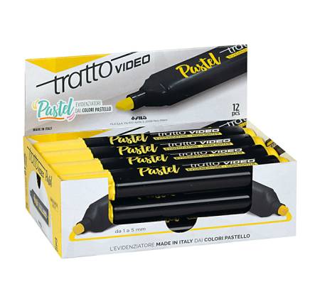 Evidenziatore Video pastel - punta a scalpello - da 1 - 5 mm - giallo limone - conf. 12 pezzi - Tratto - 833501 - 8000825025174 - DMwebShop - 1