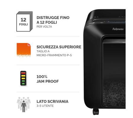 Distruggidocumenti LX-201 - a microframmenti - nero - Fellowes - 5050001 - 50043859751513 - DMwebShop - 1