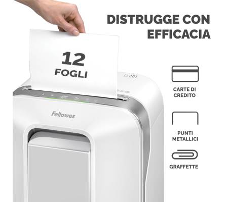 Distruggidocumenti LX-201 - a microframmenti - bianco - Fellowes - 5050101 - 50043859751520 - DMwebShop - 2
