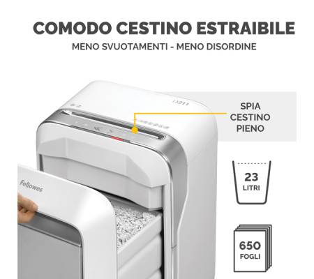 Distruggidocumenti LX-211 - a microframmenti - bianco - Fellowes - 5050301 - 50043859751544 - DMwebShop - 4