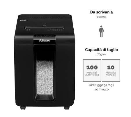 Distruggidocumenti automatico 100M - a mini frammenti - Fellowes - 4629201 - 50043859741859 - DMwebShop - 2